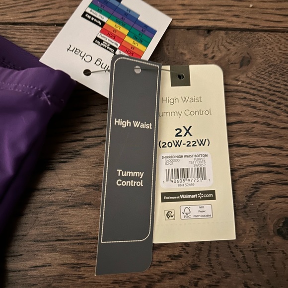 NWT! PURPLE TERRA & SKY 2X Plus Size High Rise Tummy Control Solid Bikini Bottom - Picture 7 of 10